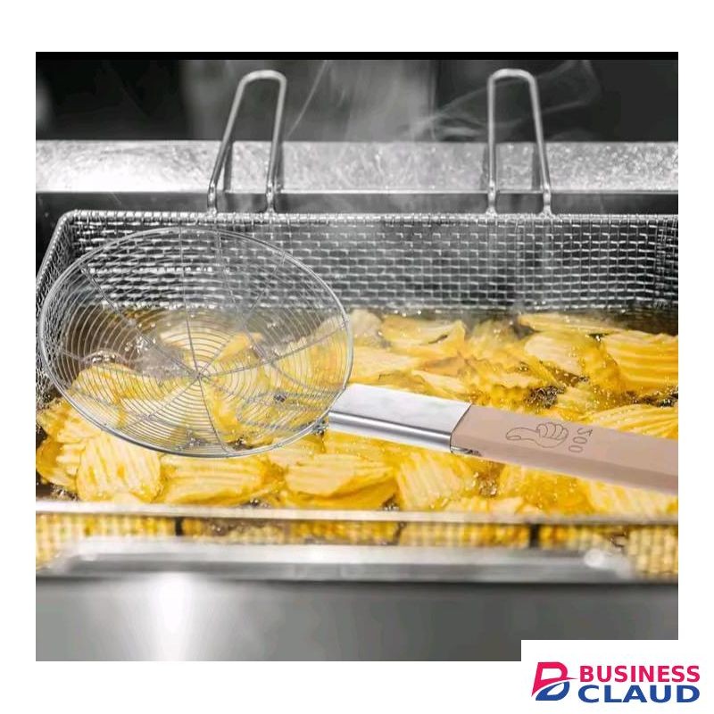 Stainless Steel Deep Fryer Mesh Strainer Sieve-Wooden Handle