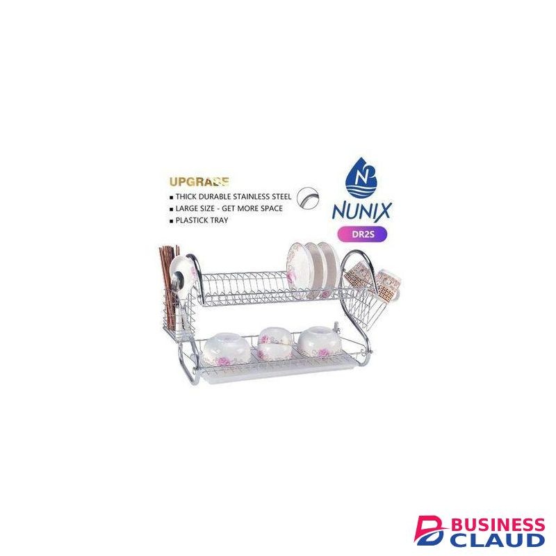 Nunix 2 Tier Dish Rack Stainless Steel, With Drain Board
