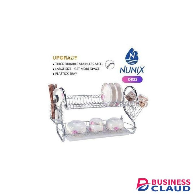 Nunix 2 Tier Dish Rack Stainless Steel, With Drain Board