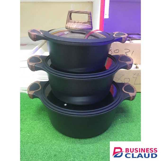 3pcs Non Stick Cooking Pots With Glass Lids