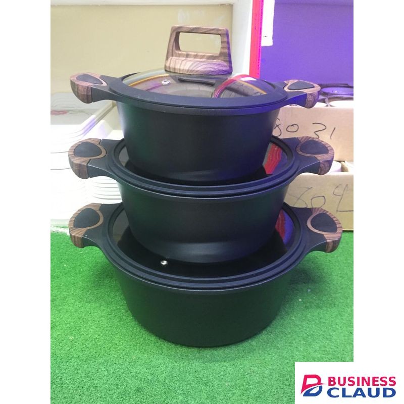 3pcs Non Stick Cooking Pots With Glass Lids