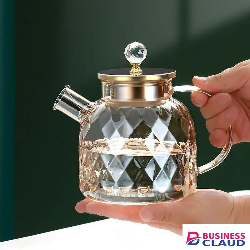 Champagne Color Diamond Texture Surface Glass Kettle Heat-resistant Thicken Glass Household Juice Flower Teapot Nordic