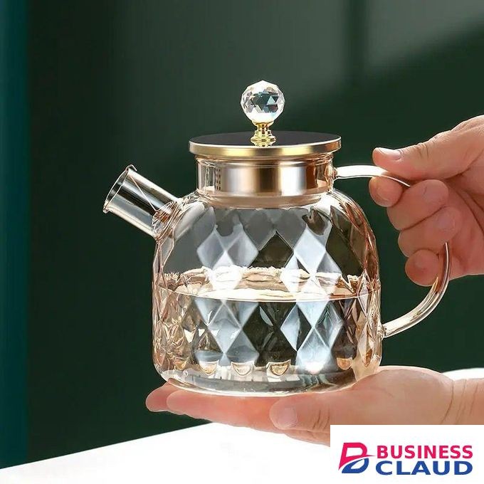 Champagne Color Diamond Texture Surface Glass Kettle Heat-resistant Thicken Glass Household Juice Flower Teapot Nordic