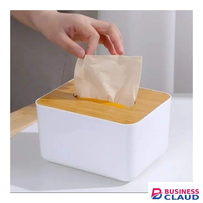 Bamboo tissue serviette box eco friendly canister white