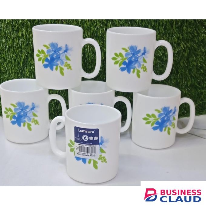 Luminarc 6pcs Tea Coffee Opal Glass Flower Blue Prints Cup Mug