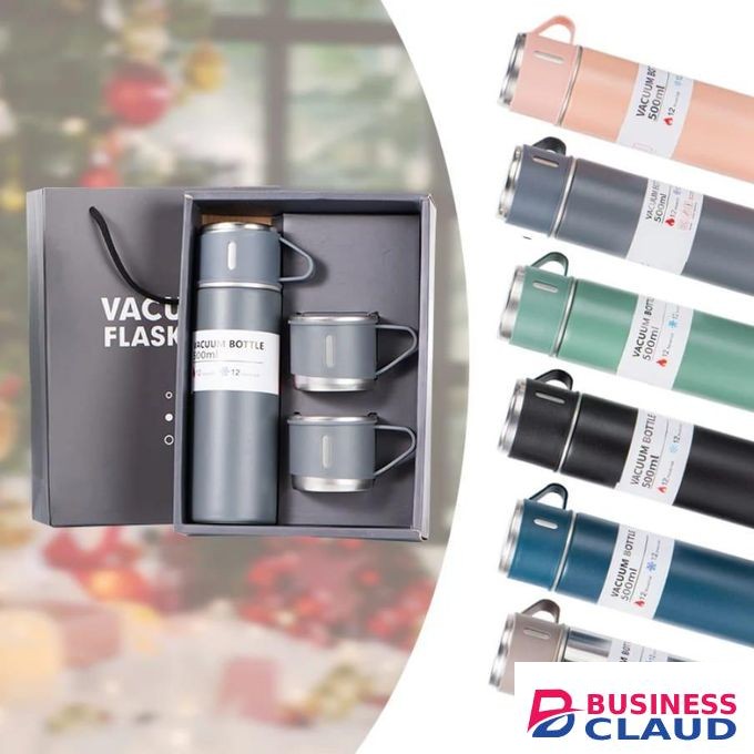 500ml Insulated Travel Stainless Steel Vacuum Water Bottle Gift Set with 3 Cups for Hot and Cold Beverages Ideal for Christmas, Office, Outdoor, and Everyday Use Durable and Stylish
