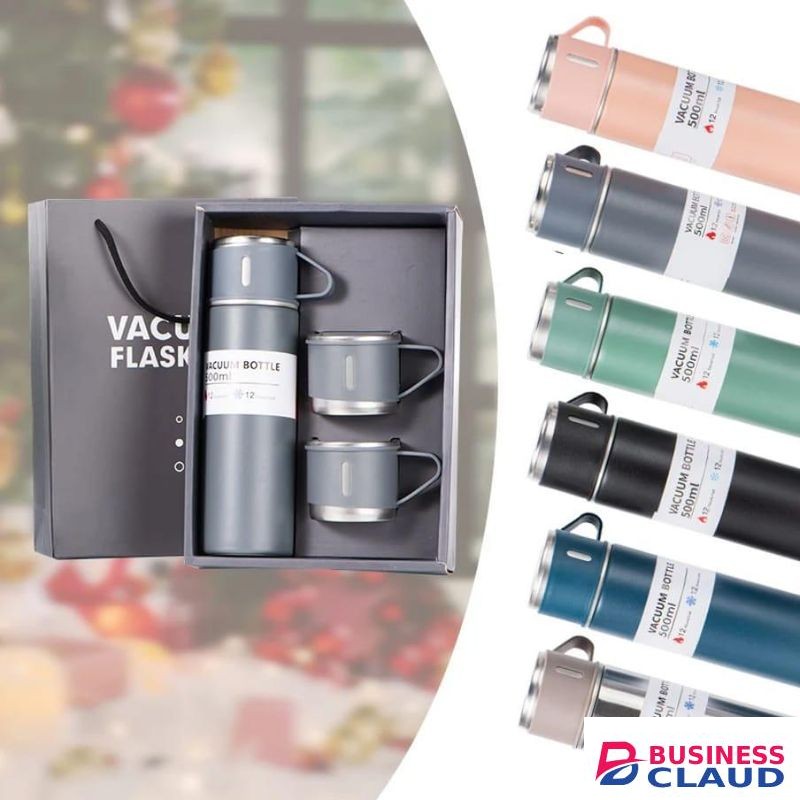500ml Insulated Travel Stainless Steel Vacuum Water Bottle Gift Set with 3 Cups for Hot and Cold Beverages Ideal for Christmas, Office, Outdoor, and Everyday Use Durable and Stylish