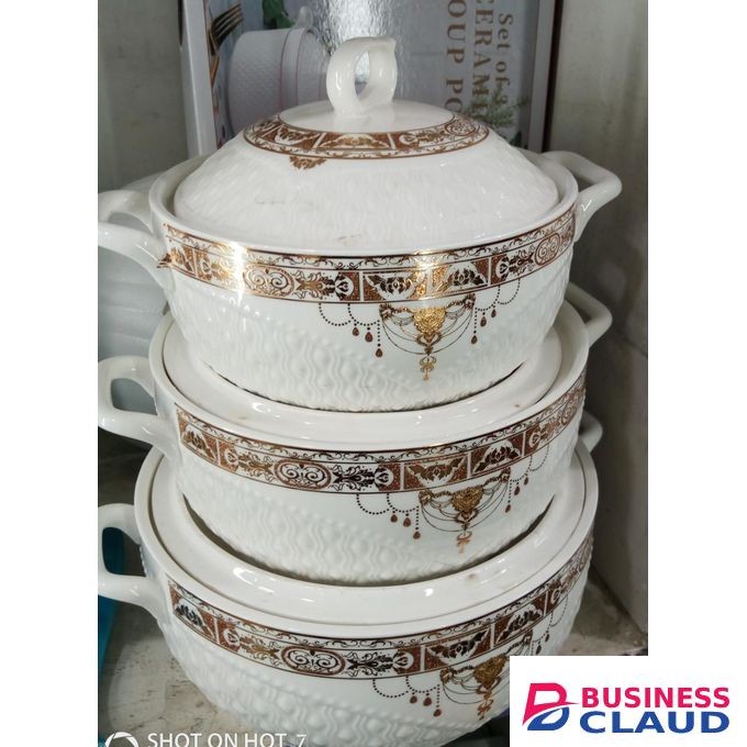 3pc Elegant Design Ceramic Serving Bowl Dishes With Lids