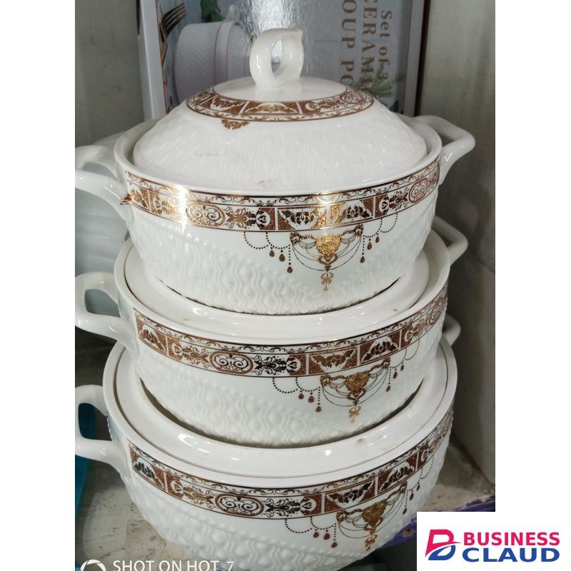 3pc Elegant Design Ceramic Serving Bowl Dishes With Lids