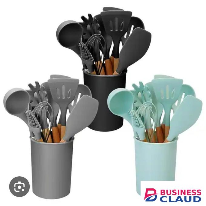 11pc Nonstick Silicone Cooking and Serving Spoon Set Heat Resistant Kitchen Utensils Non-Stick Safe BPA Free Durable Ergonomic Handles for Home and Professional Use.Black, Red, Grey, Green, Pink
