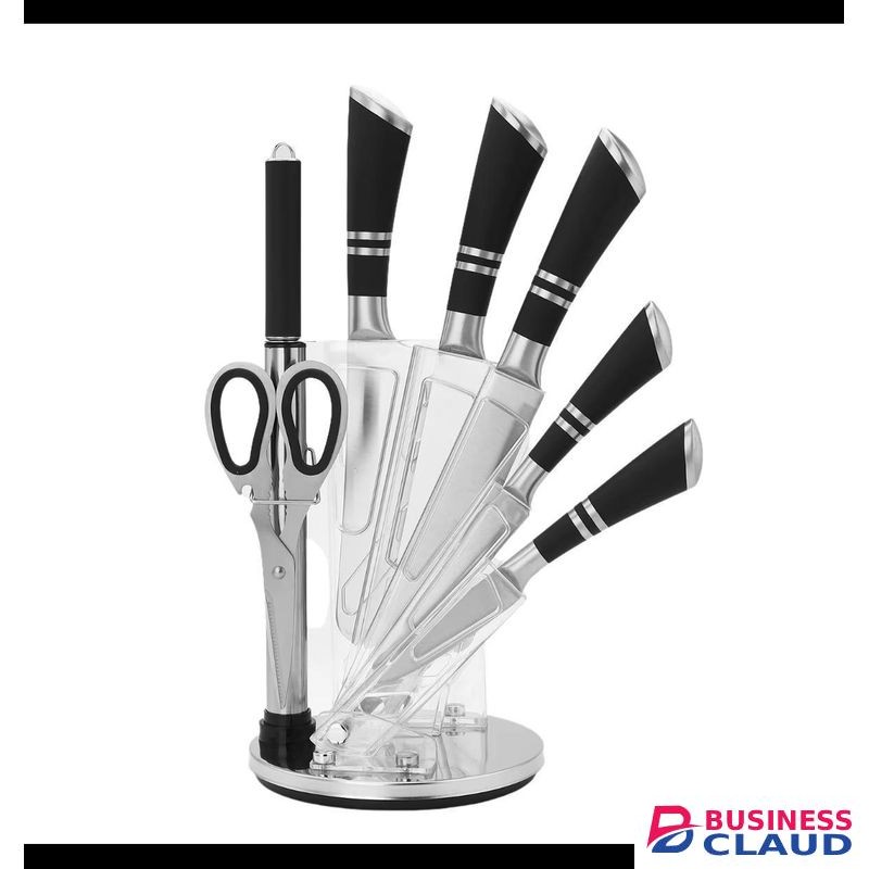 UNIQUE 9pcs Kitchen Knife Set With Rotating Plate Stand