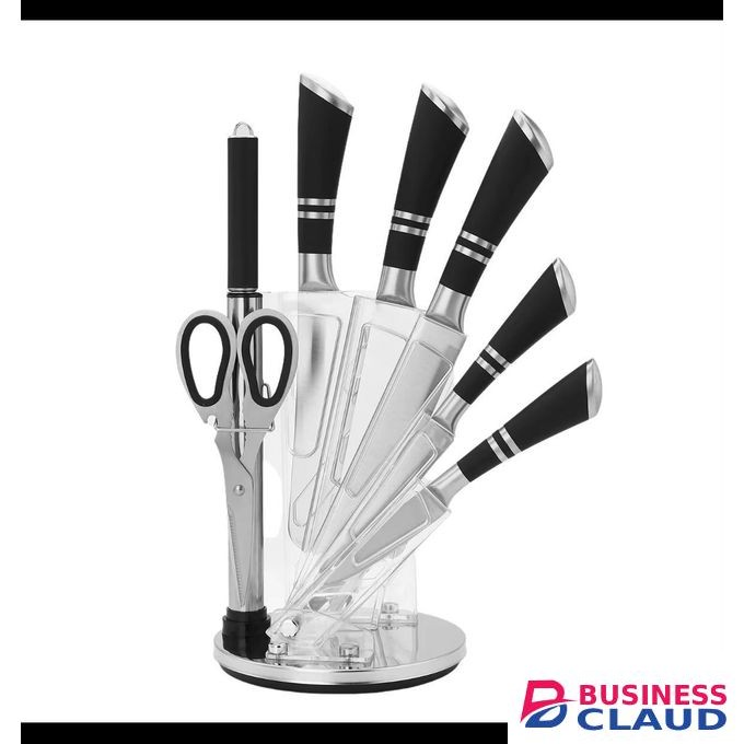 UNIQUE 9pcs Kitchen Knife Set With Rotating Plate Stand