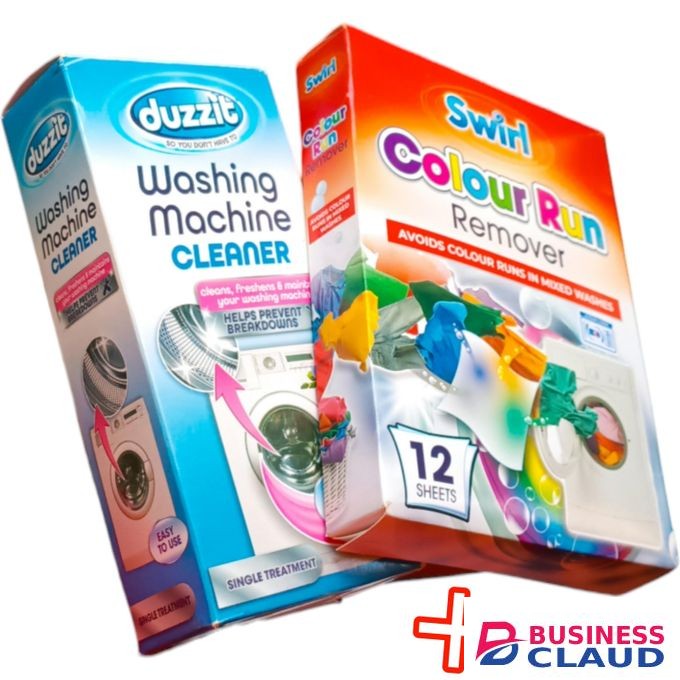 Duzzit Single Treatment WASHING MACHINE CLEANER Freshens Helps Prevent Breakdowns + Swirl COLOUR RUN REMOVER Avoids Runs in Mixed Washes Easy to Clean nk