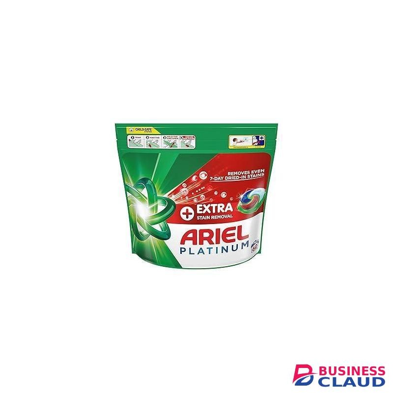 Ariel Platinum POD, Washing Liquid Laundry Detergent Capsules 60 washes +Extra Stain Removal, Remove Even 7-Day Dried-In Stains