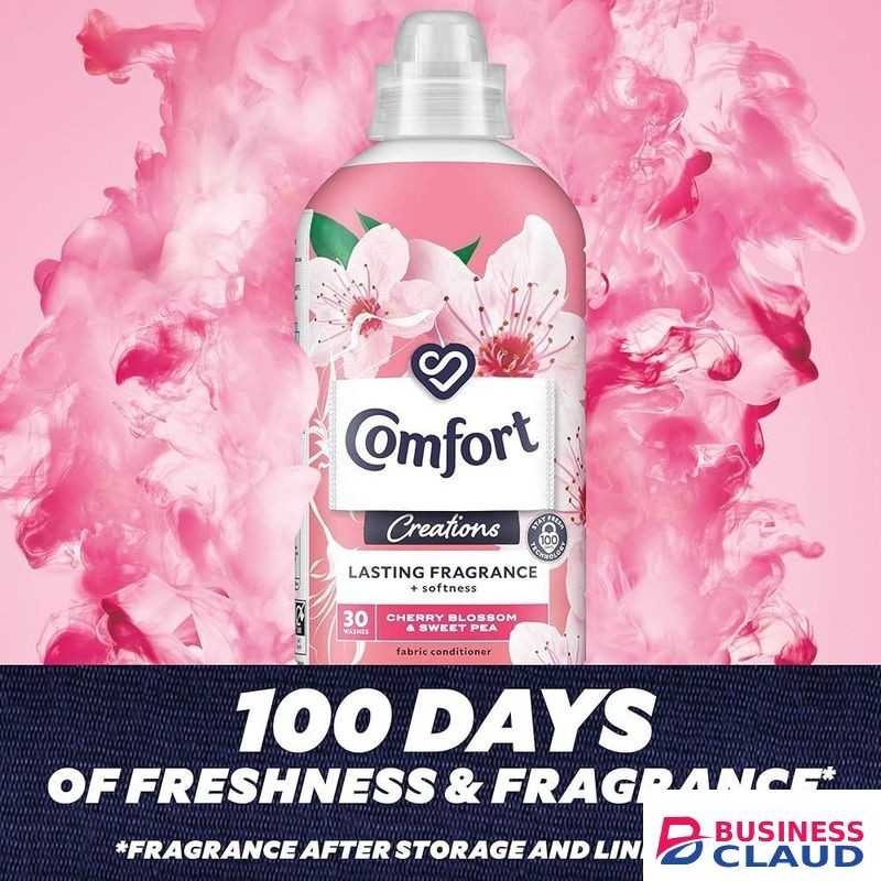 Comfort Cherry Blossom & Sweet Pea all-day odour defence for your clothes Fabric Conditioner for long-lasting freshness and fragrance + softness 30 Wash