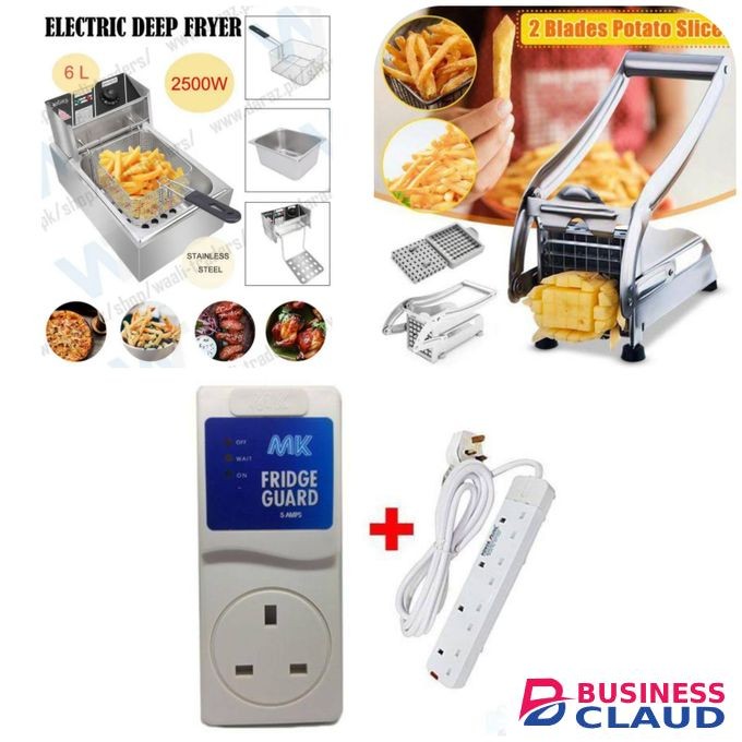 WNGREAT 6L Commercial Stainless Steel Deep-Fryer +CHIPS SLICER+FRIDGE GUARD+EXTENSION