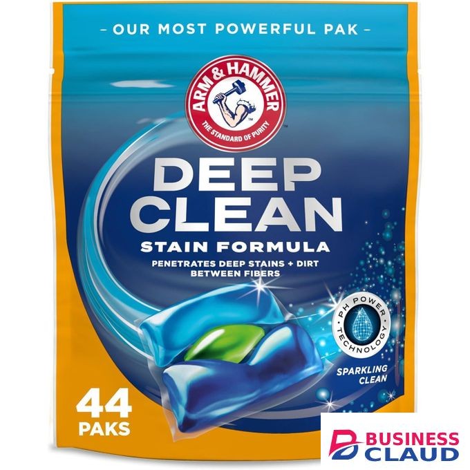 Arm & Hammer Deep Clean Stain Formula Laundry Detergent Power Paks, Laundry Stain Remover, Sparkling Clean Scent, 44 Count