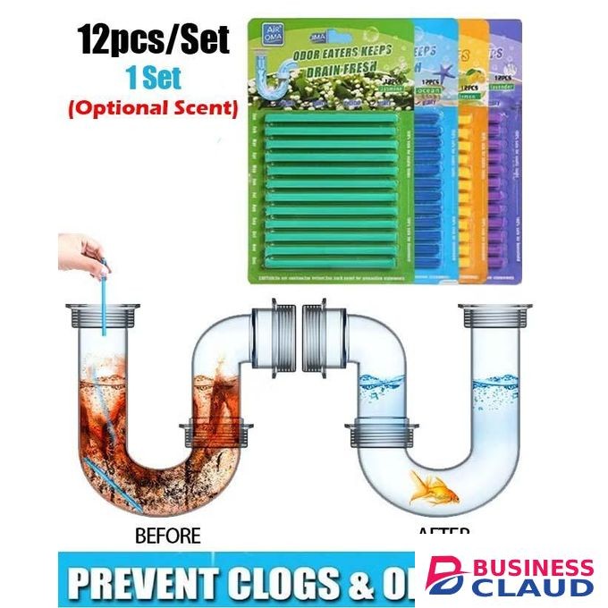 Air Oma 12pcs Odor Eaters - Keeps Drain Fresh (Optional Scent: Lavender/Ocean/Lemon/Jasmine) Drain Cleaner & Deodorizer Sticks for Clogs Kitchen Bathroom Sinks Toilet Cleaning Unclog Eliminate Odour of Pipes Enzyme Decontamination