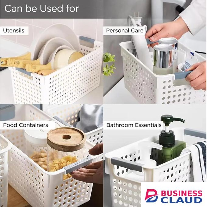 1PC WHITE MULTIPURPOSE STORAGE / PANTRY ORGANIZING BASKET / HOLLOW STORAGE BASKET