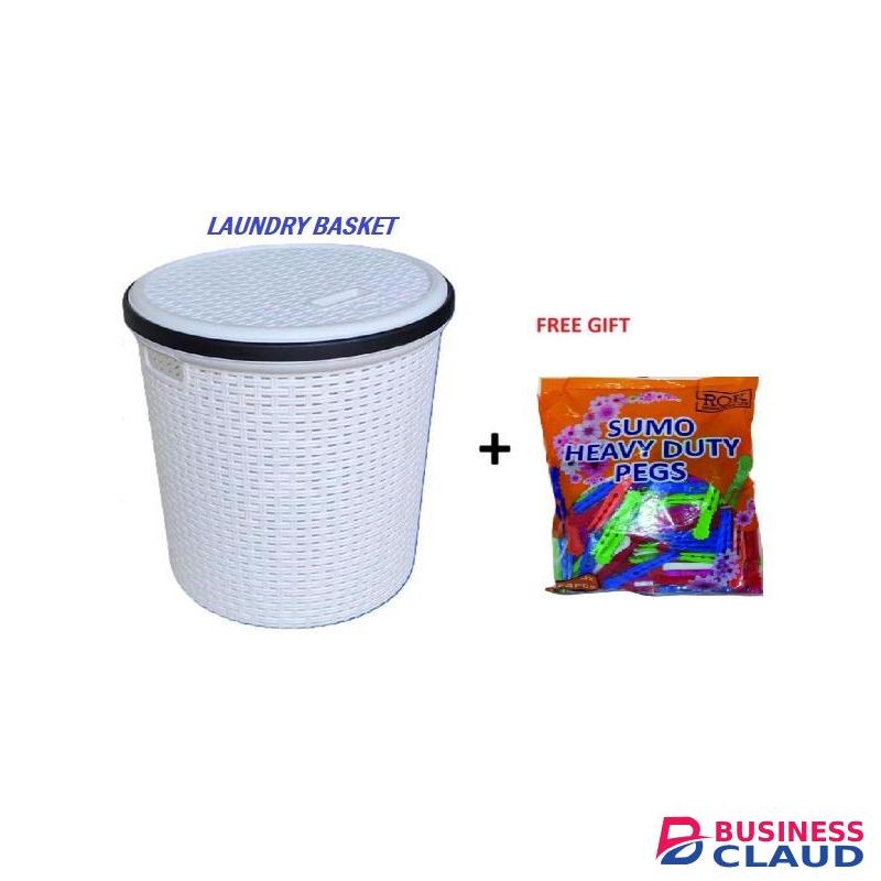 Kenstar Laundry Basket with Lid – Storage Hamper + FREE Sumo Heavy Duty Pegs (Multicolour)