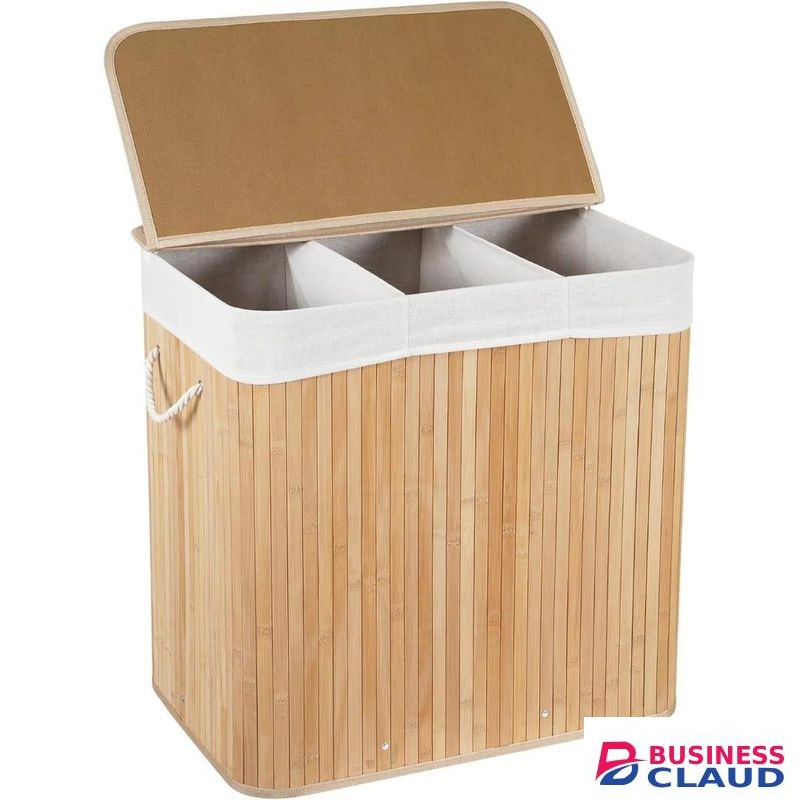 3 grid foldable bamboo laundry basket