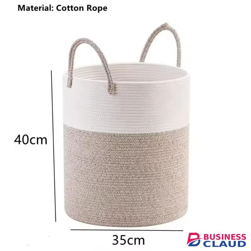 Laundry Basket Decorative Woven Cotton Rope Storage Hamper With Handles