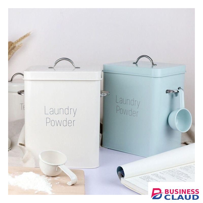 Laundry Powder Tin 3kg Capacity Airtight Storage Box With Scoop And Side Handles Durable Alloy Container For Detergent Powder Kitchen And Laundry Organization 17x12x20cm