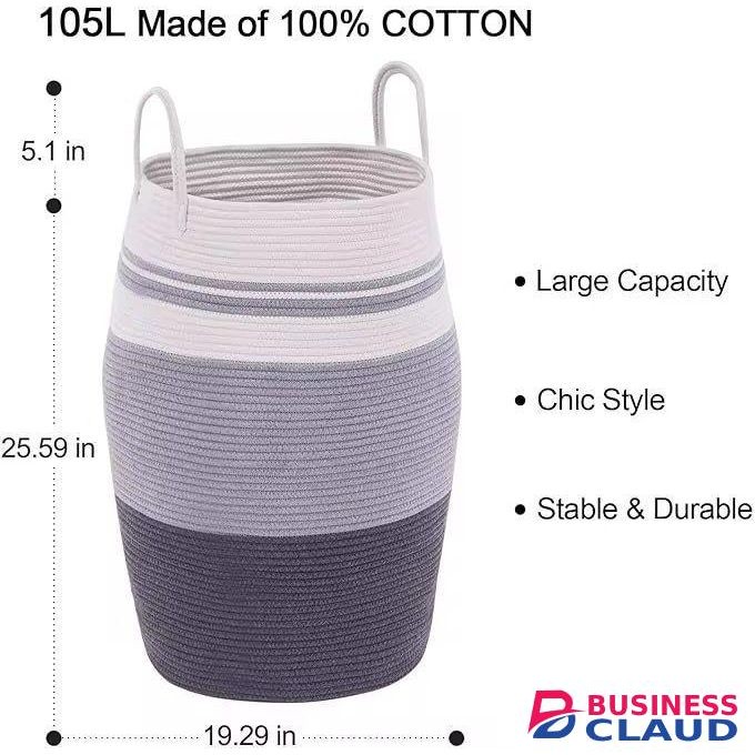 Cotton Rope Basket,Large Woven Storage Basket, Rope Laundry Hamper, Clothes & Toy Organizer