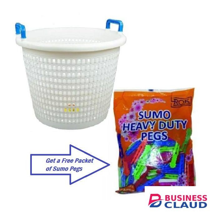 ACME Laundry Basket / Clothes Hamper (White) + FREE Sumo Heavy-Duty Pegs