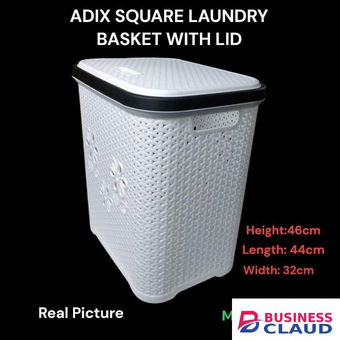 1 × Square Laundry Basket 1 × Matching LidPremium Square Rattan-Style Laundry Basket With Lid