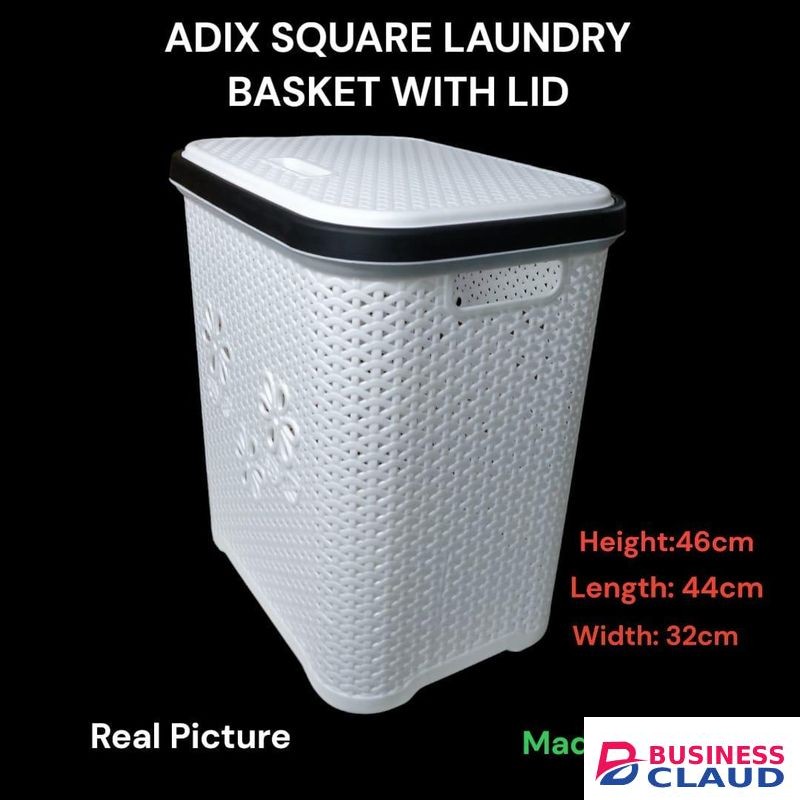 1 × Square Laundry Basket 1 × Matching LidPremium Square Rattan-Style Laundry Basket With Lid