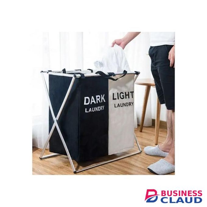 2 Compartments Lights And Darks Foldable Washing Basket