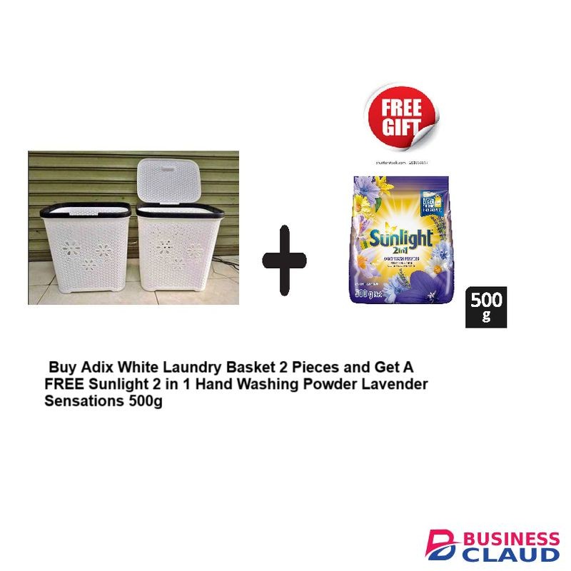 Adix White Square Laundry Baskets- 2 Pcs