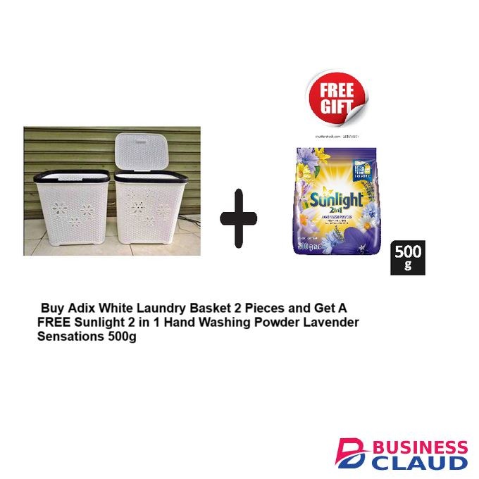 Adix White Square Laundry Baskets- 2 Pcs