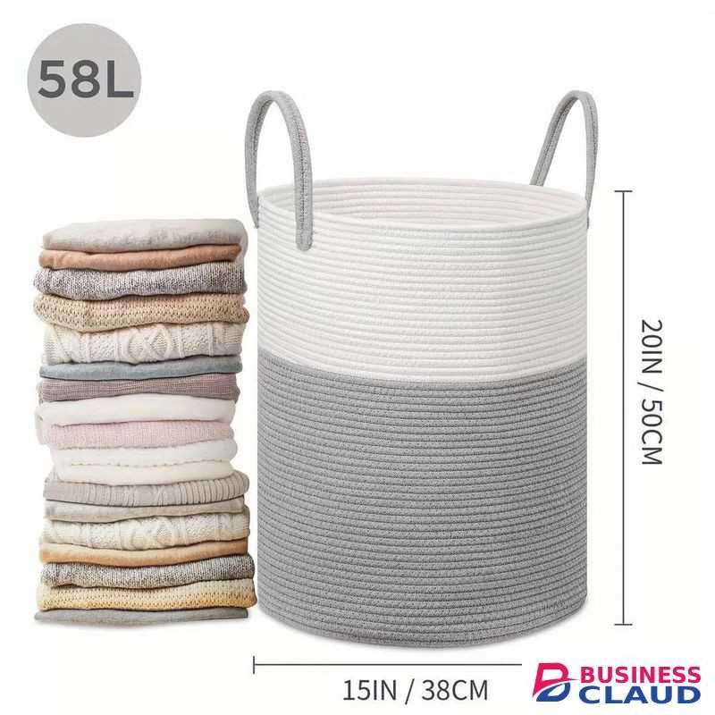 Large 65L Cotton Rope/ decorative woven Basket with extended handles