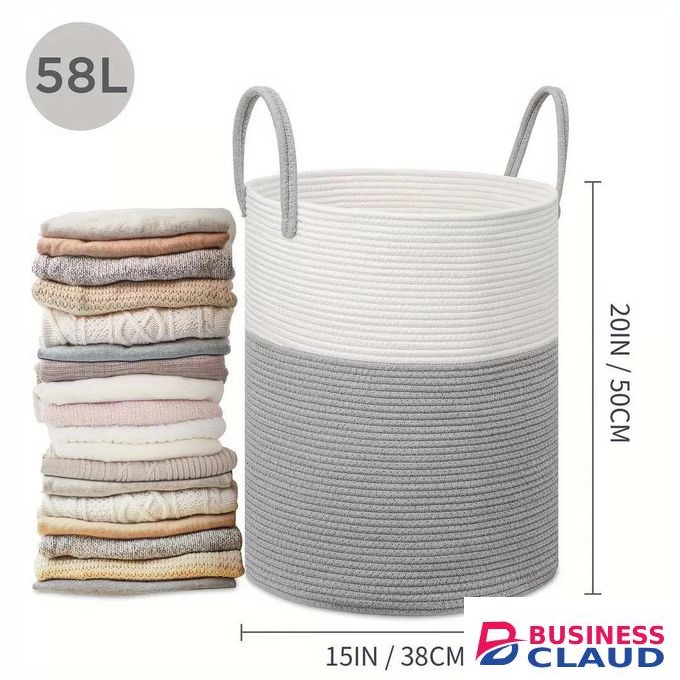 Large 65L Cotton Rope/ decorative woven Basket with extended handles