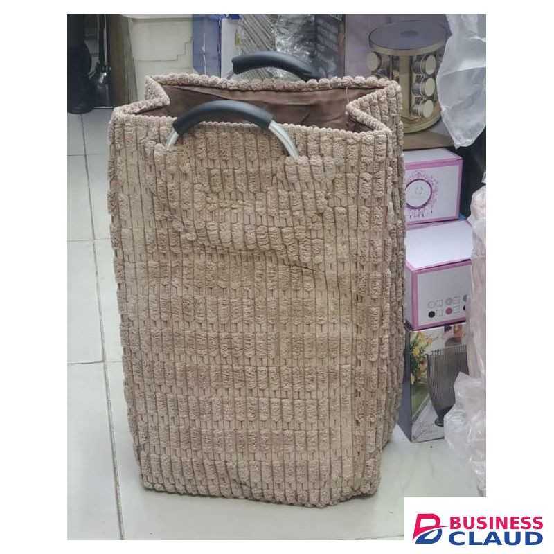 VELVET LAUNDRY BASKET WITH HANDLES - BEIGE