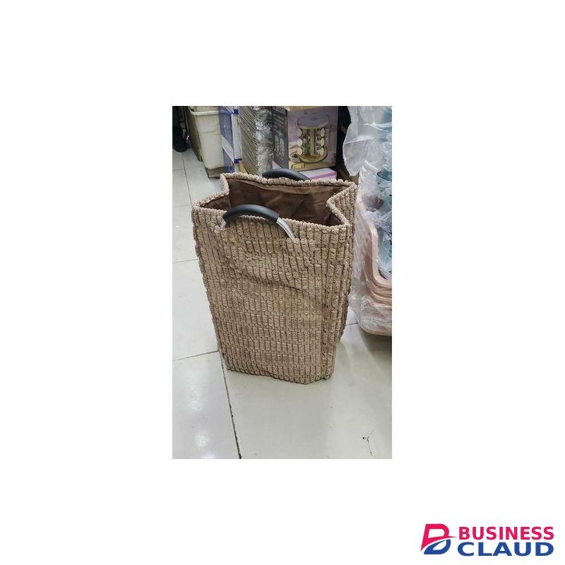 VELVET LAUNDRY BASKET WITH HANDLES - BEIGE
