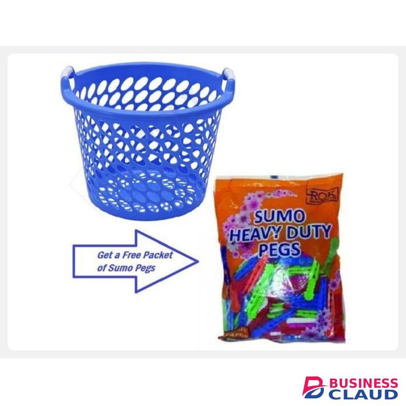 Laundry Basket with Handles – Durable Multi-Purpose Washing Basket with Free Clothes Pegs It comes with free clothes pegs complete for home, hostel, or commercial use.lightweight yet sturdy, perfect for washing, soaking, carrying, or storing clothes