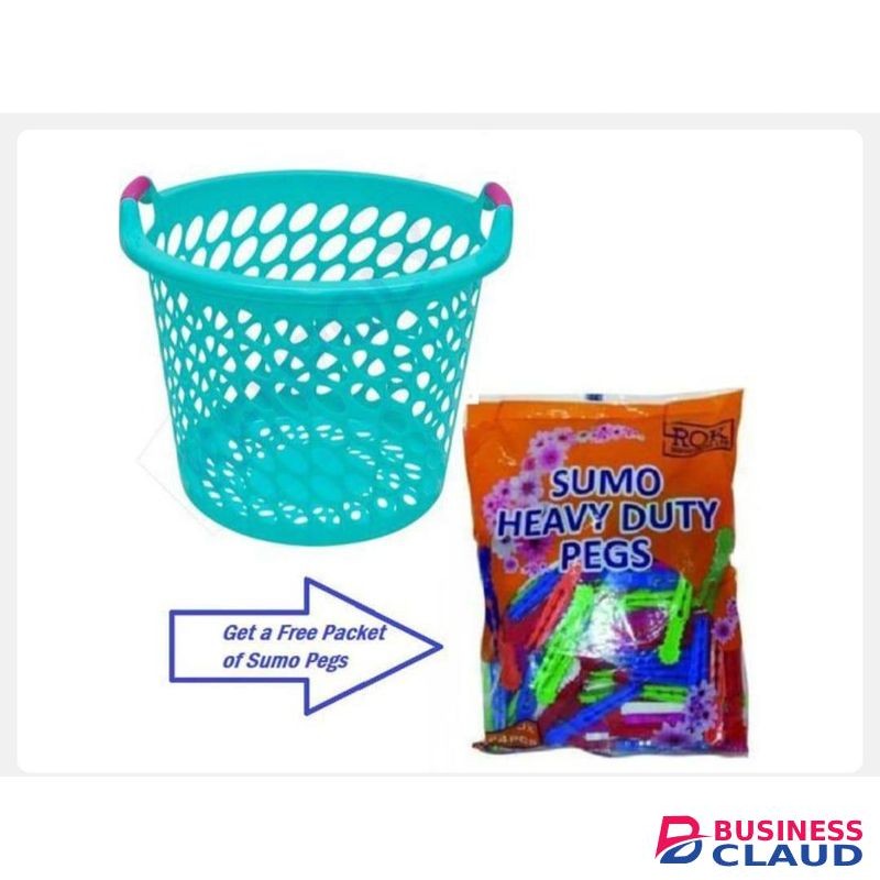 Laundry Basket with Handles Durable Multi-Purpose Washing Basket with Free Clothes Pegs It comes with free clothes pegs, making complete laundry solution for home, hospitals, schools, hostel, commercial use perfect for washing, carrying, storing clothes