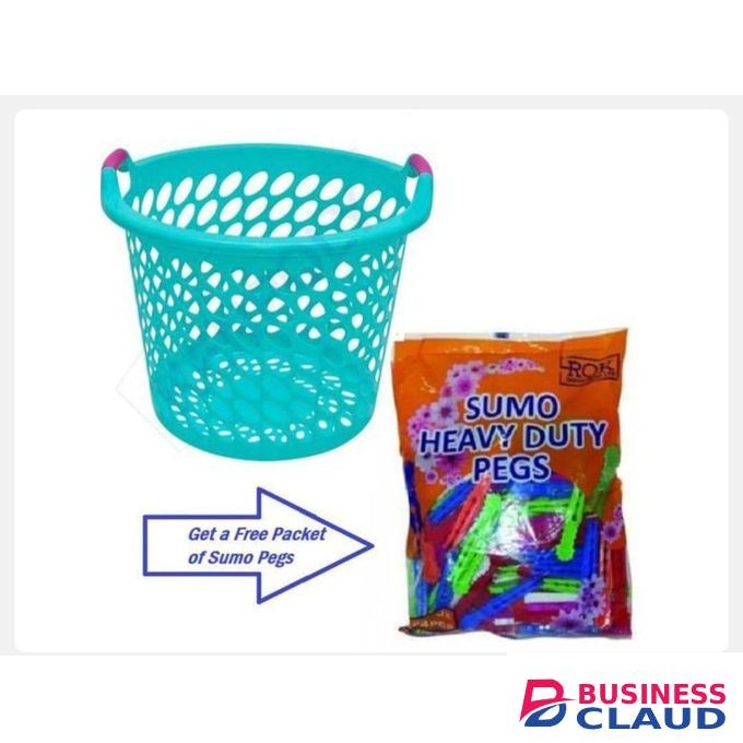 Laundry Basket with Handles Durable Multi-Purpose Washing Basket with Free Clothes Pegs It comes with free clothes pegs, making complete laundry solution for home, hospitals, schools, hostel, commercial use perfect for washing, carrying, storing clothes