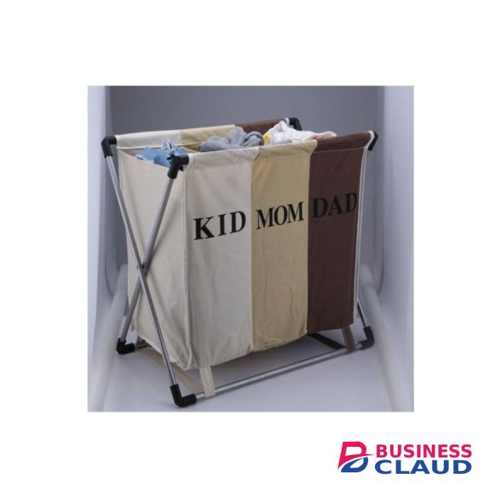 3 Compartment Foldable Laundry Basket With Supporting Stand