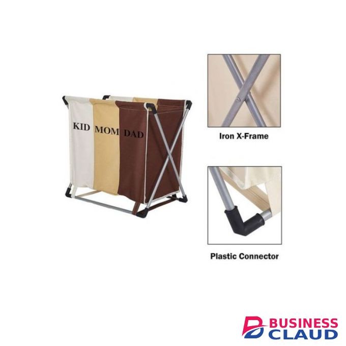 3 Compartment Foldable Laundry Basket With Supporting Stand