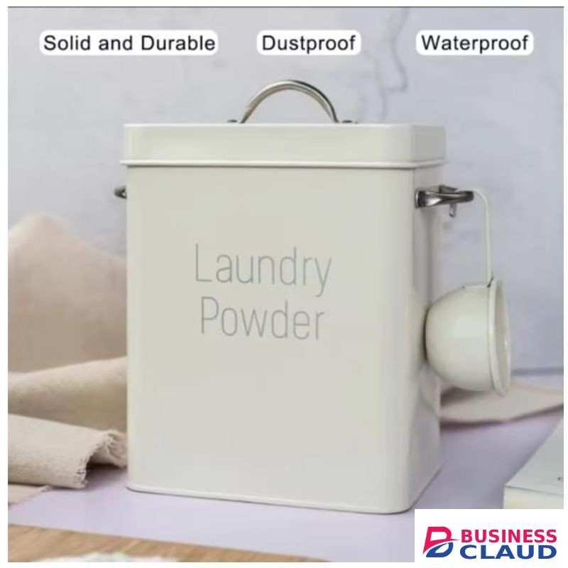 Laundry Powder Storage Tin, Airtight Metal Container with Scoop and Side Handles, 3kg Capacity Durable Alloy Organizer for Laundry Room