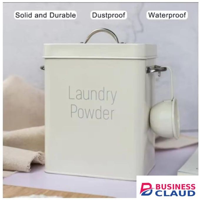 Laundry Powder Storage Tin, Airtight Metal Container with Scoop and Side Handles, 3kg Capacity Durable Alloy Organizer for Laundry Room