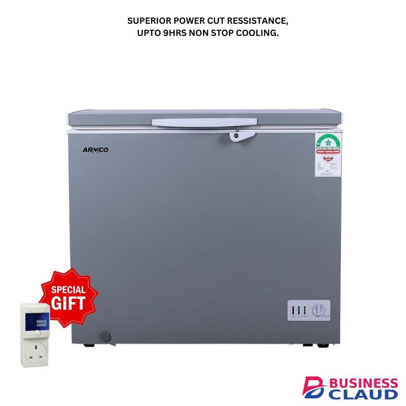 Armco Chest Freezer 252L Gross High Quality Freezer Cool Pack Super Silent Energy Efficient Step-inn Type Lock Key External Condenser With FREE Freezer Guard -1yr Warranty - Silver