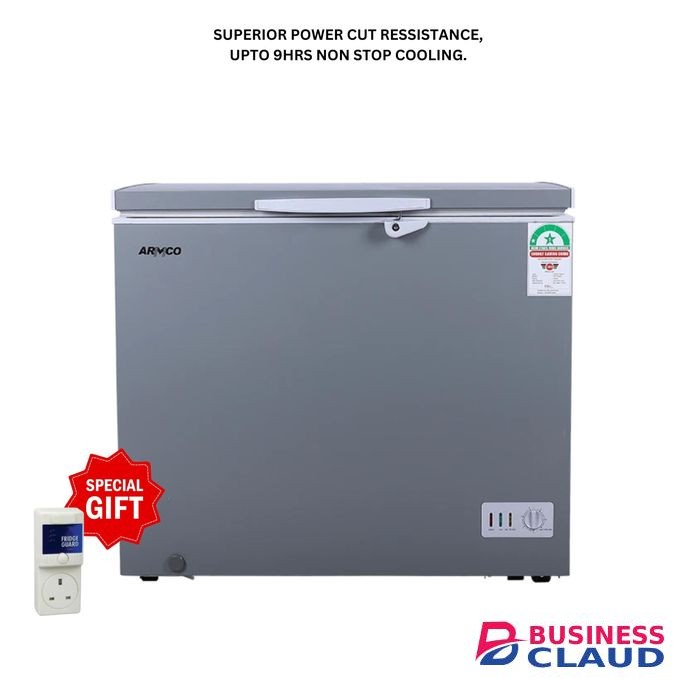 Armco Chest Freezer 252L Gross High Quality Freezer Cool Pack Super Silent Energy Efficient Step-inn Type Lock Key External Condenser With FREE Freezer Guard -1yr Warranty - Silver