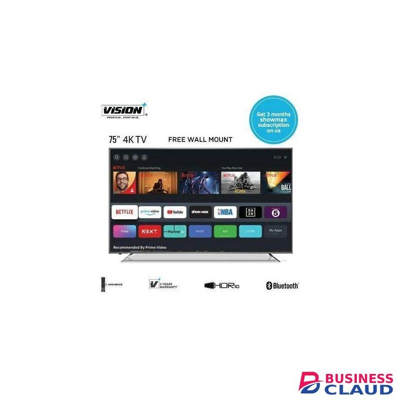 Vision Plus 75 Inch 4K Frameless V + OS Smart TV + FREE Wall Mount & TV Guard & 2 Years Warranty