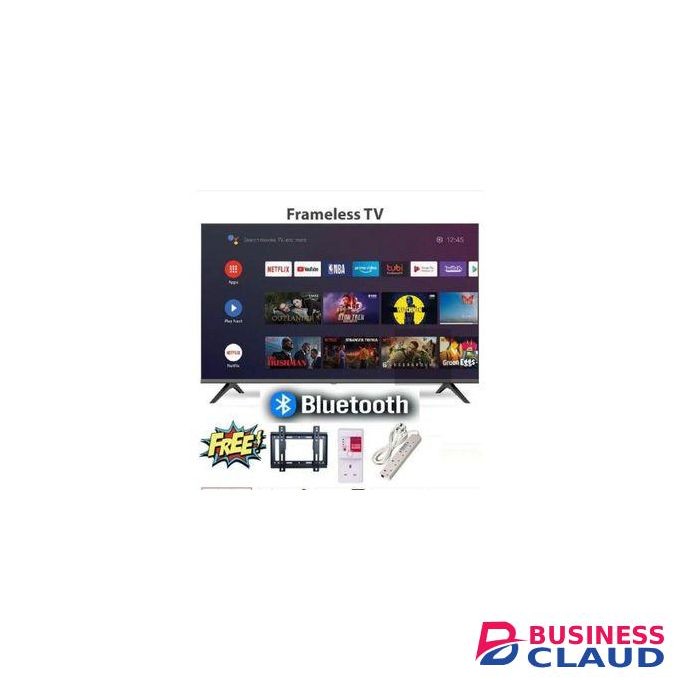 Amtec 32" Inch AC/DC Television Bluetooth ENABLED Smart Android TV, Frameless,BUILT-IN WI-FI, Inbuilt decoder for local channels + a Free TV Guard/Surge Protector+ Heavy Duty Extension Cable+Wall Mounting Bracket