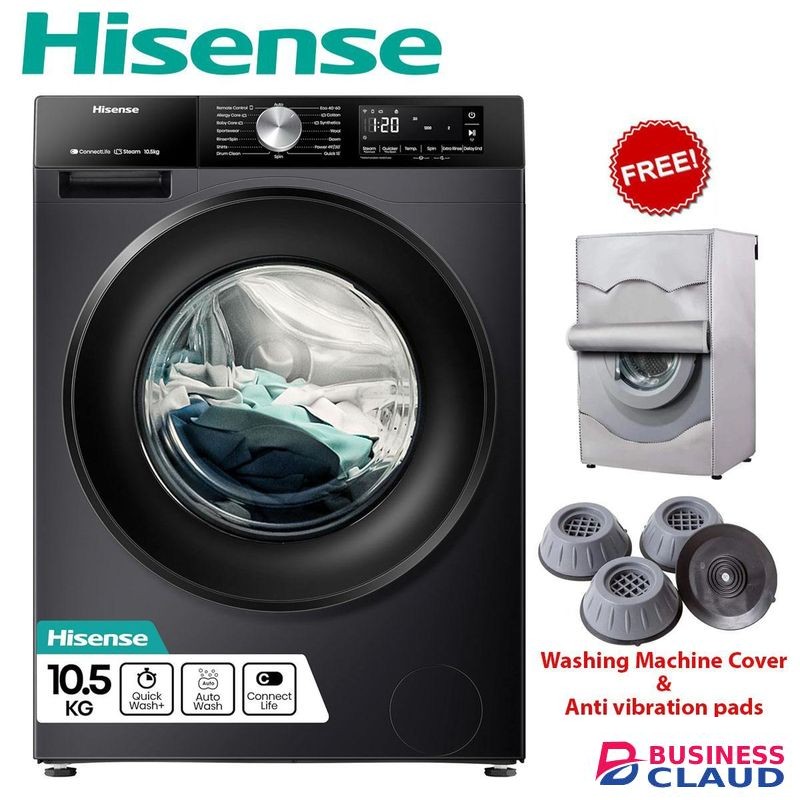 Hisense Washing Machine -Front Load & Automatic, 10.5KG Wash & Spin+FREE GIFTS(2YRS WRTY)